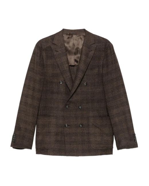 Canali Brown Double-Breasted Checked Blazer for men
