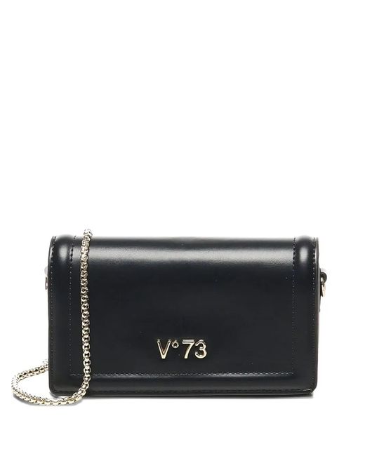 V73 Black Flap-Front Chain Shoulder Bag