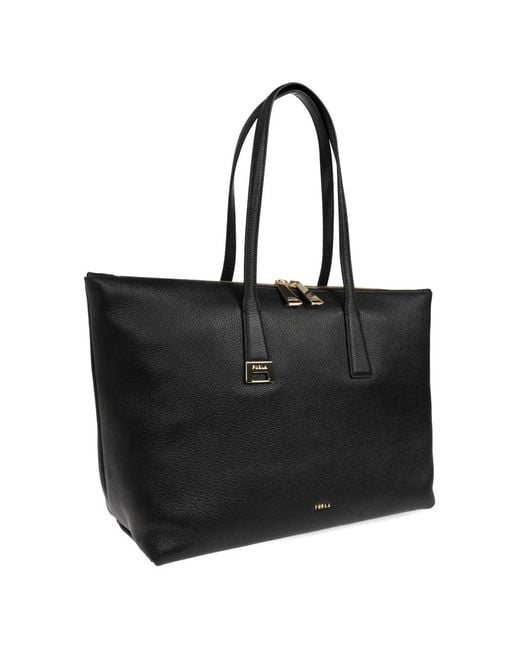 Furla Black Zip Leather Tote Bag