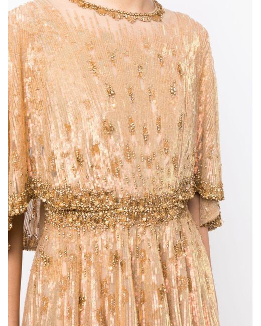 Jenny Packham Natural Parisa Cape-effect Embellished Glittered Tulle Gown