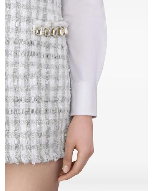 Thom Browne Swarovski-Crystal Gingham Tweed Mini Dress in White | Lyst