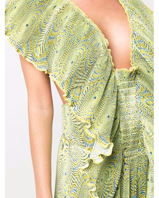 Stella McCartney Green Abstract-Print Plissé Dress