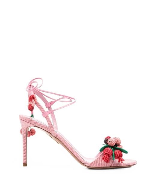 Aquazzura Pink Botanica Tie-Fastening Sandals
