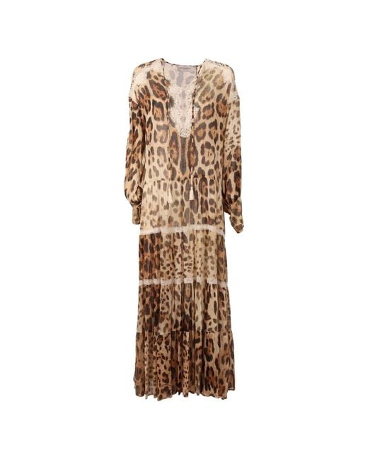 Ermanno Scervino Natural Leopard-Print Lace-Trimmed Maxi Dress