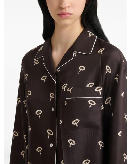 Marni Black Silk Twill Pajama Shirt With Floral Print