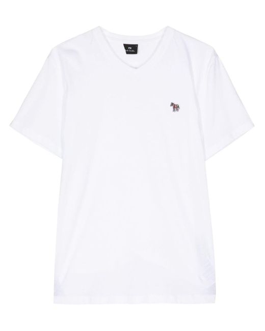 PS by Paul Smith White Zebra-patch Organic-cotton T-shirt for men