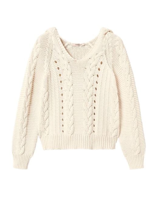 Twinset Natural Cable-Knit Hoodie
