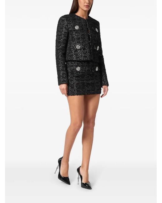 Philipp Plein Black Monogram Tweed Jacket