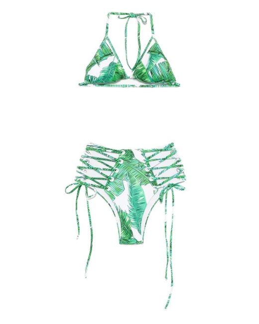 Noire Swimwear Green Leaf-Print Bikini