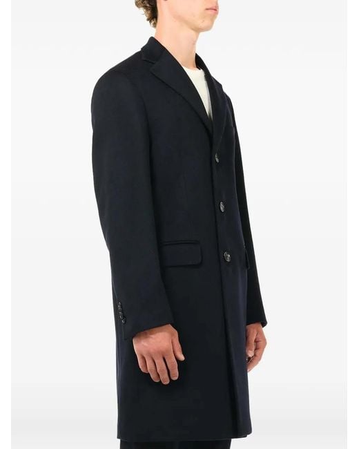 Al Duca D'aosta Blue Single-Breasted Cashmere Coat for men