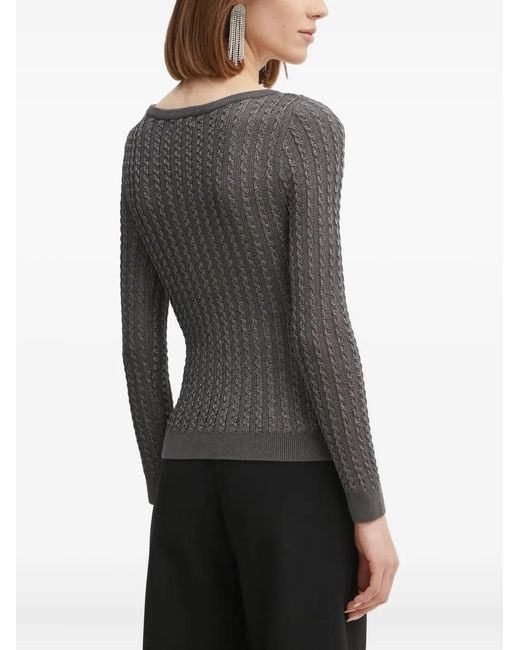 Guess Gray Cable-Knit Metallic-Threading Sweater