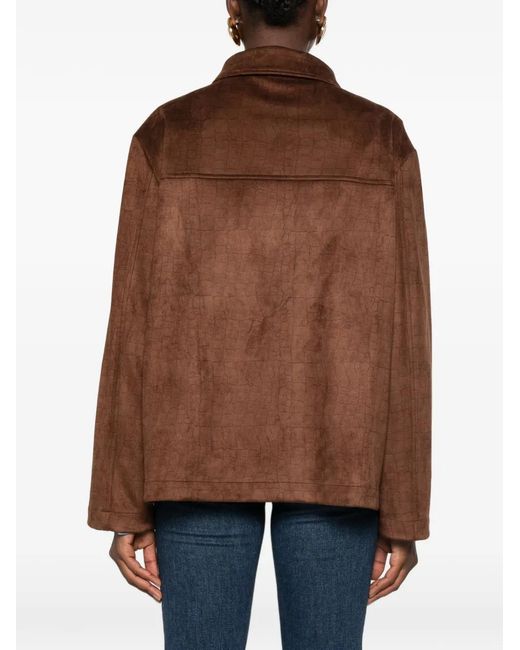Marina Rinaldi Brown Crocodile-Effect Button-Down Jacket