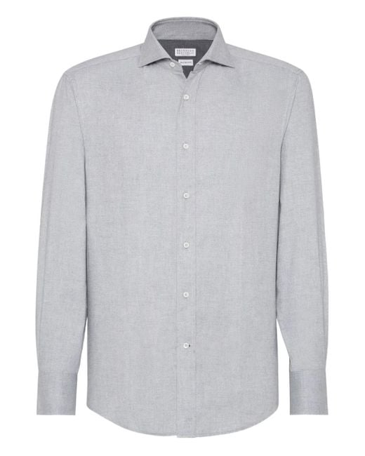 Brunello Cucinelli White Chevron Long-Sleeves Shirt for men
