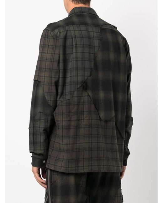 Mostly Heard Rarely Seen Black Plaid-Check Patchwork Shirt for men