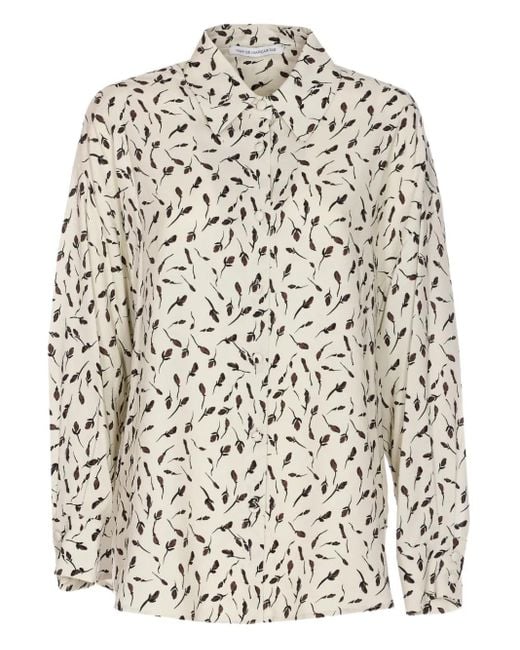Mar De Margaritas White Floral-Pattern Button-Down Shirt