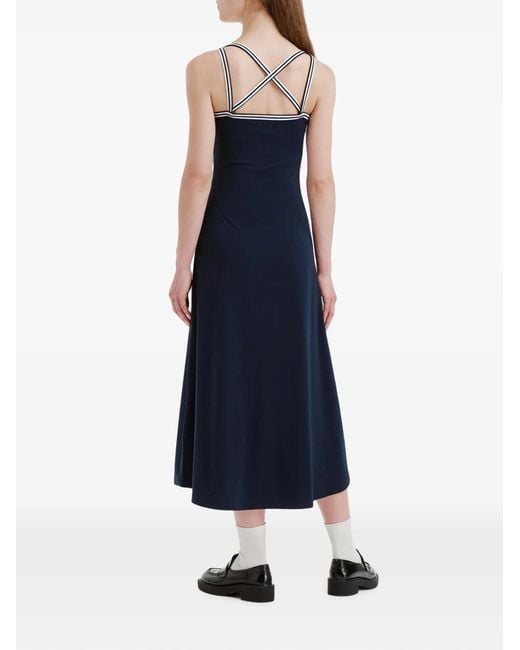 B+ AB Blue Contrast-Trim Crossover-Strap Midi Dress