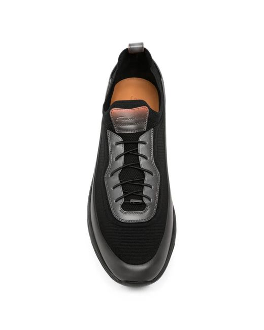 Santoni Black Panelled Low-Top Sneakers for men