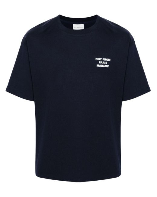 Drole de Monsieur Blue Slogan-print Cotton T-shirt for men