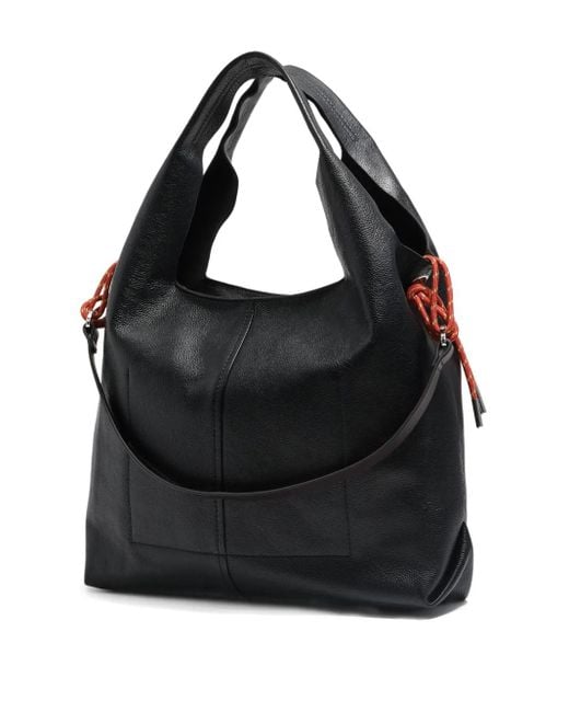 Bimba Y Lola Black Large Paper Leather Drawstring Shoulder Bag