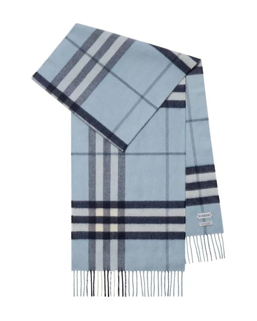 Burberry Blue Cashmere Check Scarf