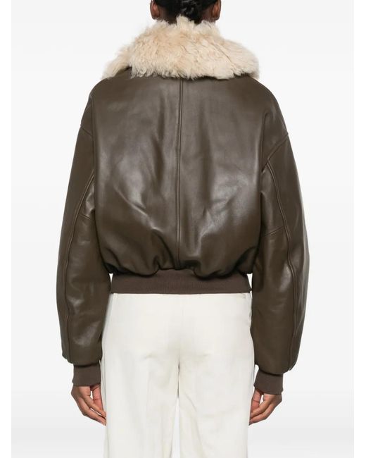 Grifoni Brown Shearling-Collar Leather Jacket