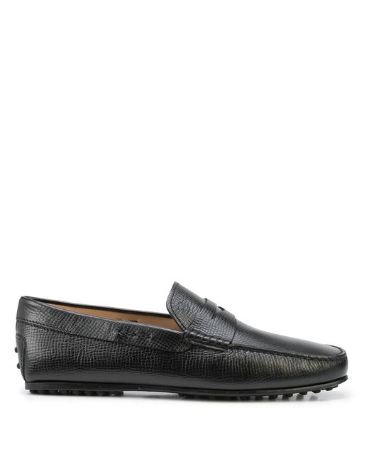 Tod's Black Grained Leather Penny Loafers for men