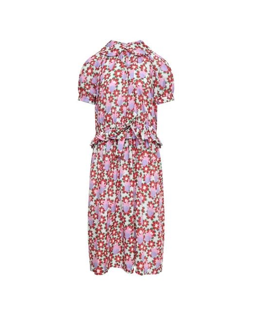 Comme des Garçons Pink Strawberry-Print Ruffled Midi Dress
