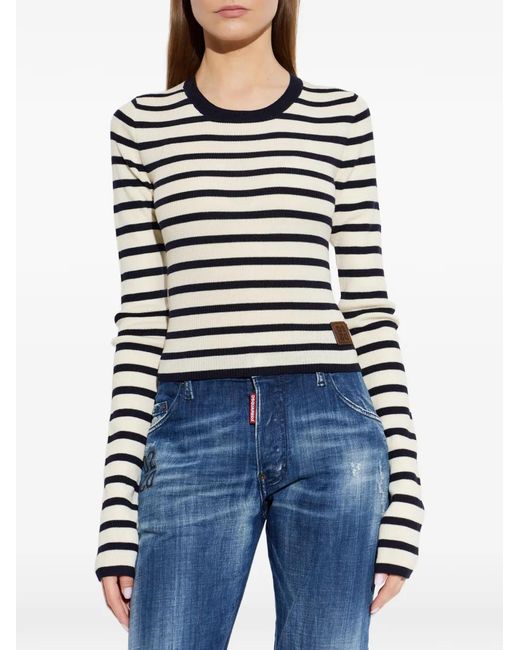 DSquared² White Striped Wool Sweater