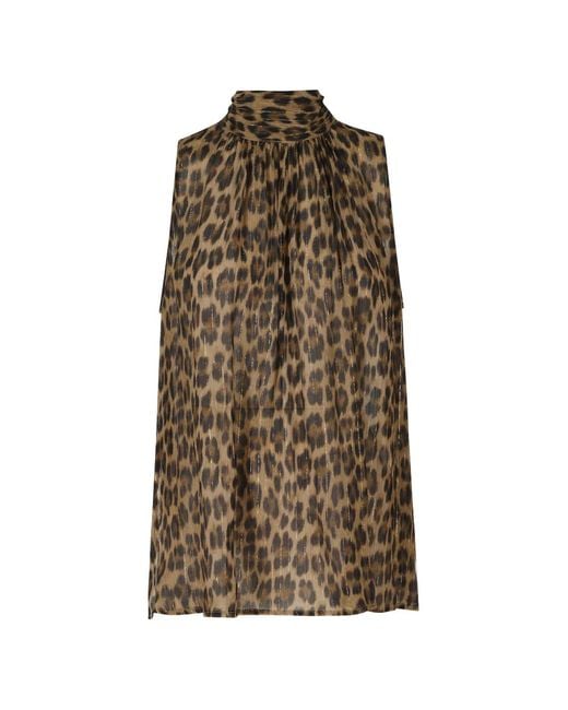Semicouture Brown Dulcie Leopard-Print Pussy-Bow Top