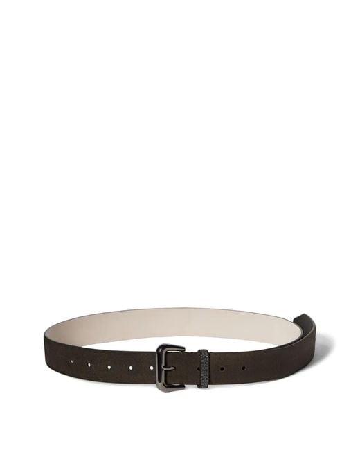 Brunello Cucinelli White Suede Belt With Shiny Loop