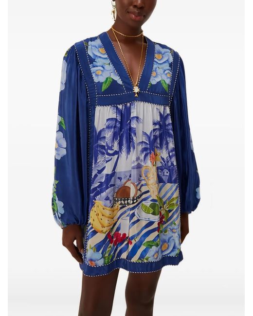 Farm Rio Blue V-Neck Mini Dress