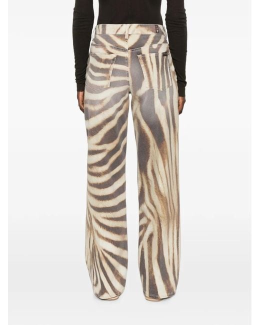 7 For All Mankind White Stovepipe Zebra-Print Straight-Leg Jeans