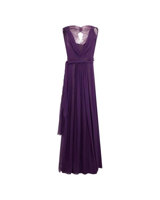 Alberta Ferretti Purple Lace-Trimmed Draped Maxi Dress