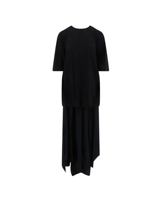 Semicouture Black Ally Layered-Effect Asymmetric Dress