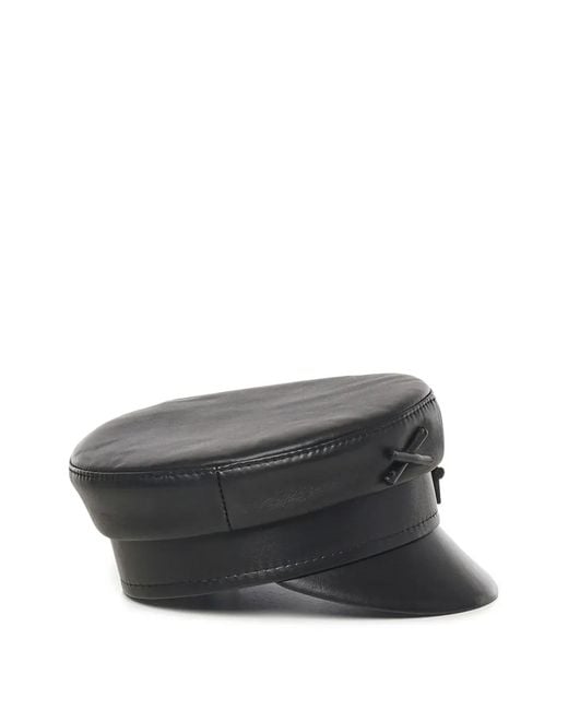 Ruslan Baginskiy Black Leather Cross-Detail Hat