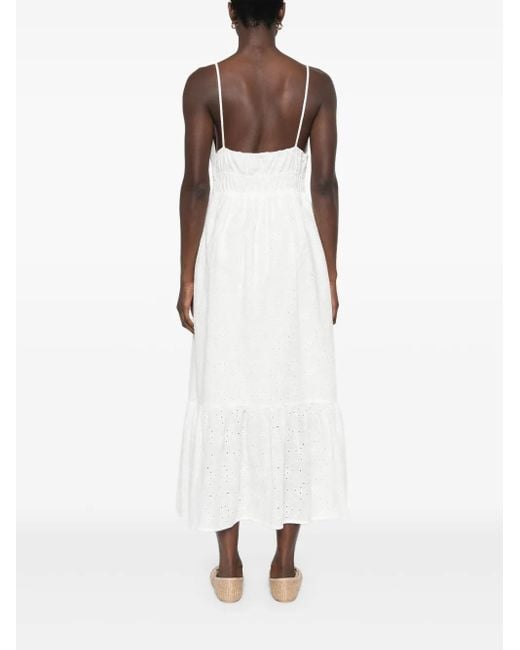 Polo Ralph Lauren White Flowy Midi Dress With V-Neckline And Tiered Hem