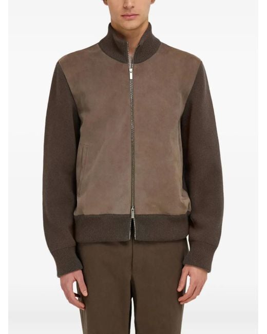 Ferragamo Brown Zip-Up Bomber Jacket for men