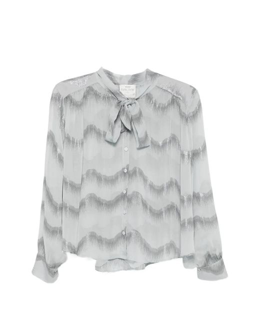 Forte_forte Gray Pussy-Bow Chevron-Pattern Shirt