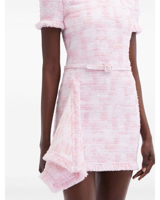 Oscar de la Renta Pink Textured Tweed Draped Minidress