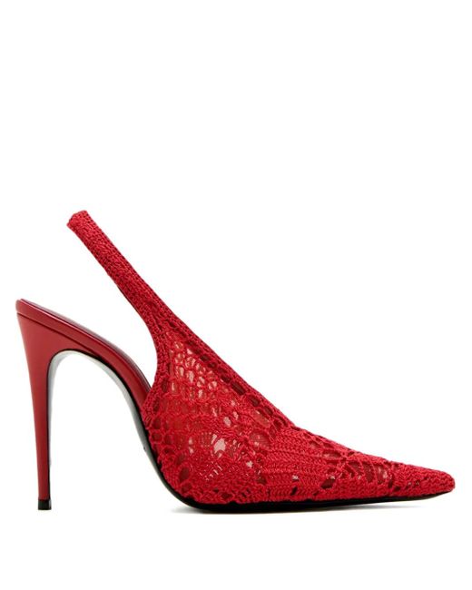 Magda Butrym Red 105Mm Crochet-Knit Slingback Pumps