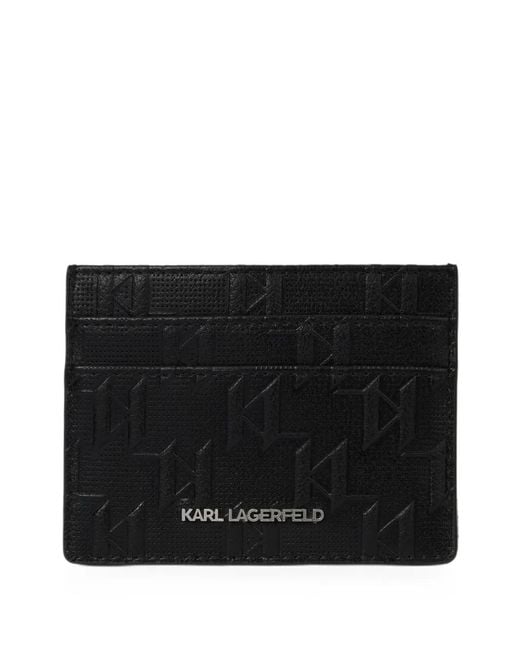 Karl Lagerfeld Black Monogram Perforated Card Holder for men