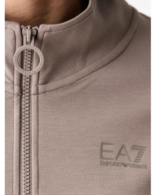 EA7 Gray Logo-Print Zip-Up Jacket