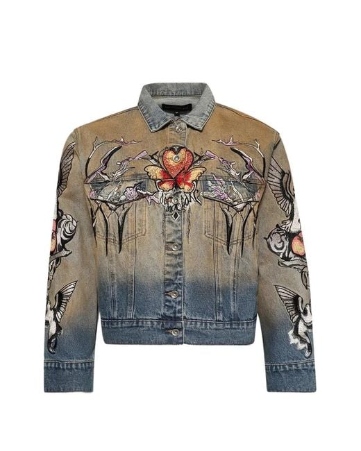Who Decides War Blue Dove Embroidered Trucker Jacket for men