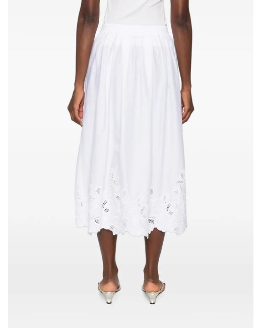 Ermanno Scervino White Broderie-Anglaise Pleated Midi Skirt