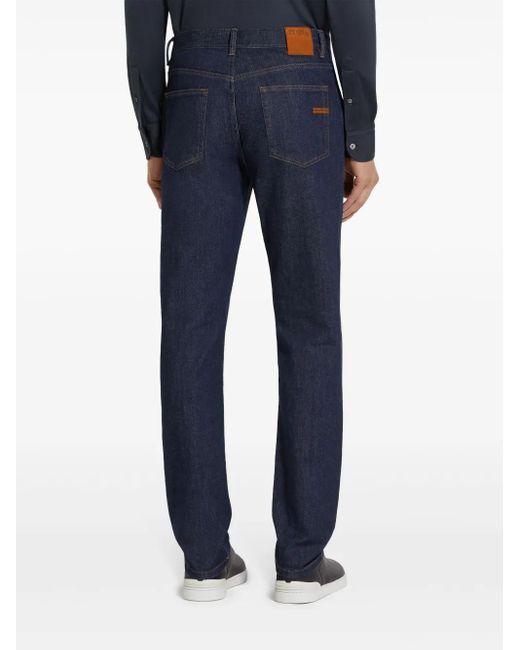Zegna Blue Stretch-Cotton Straight-Leg Jeans for men