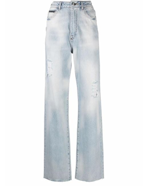Philipp Plein Blue Palazzo-Cut High-Waist Jeans