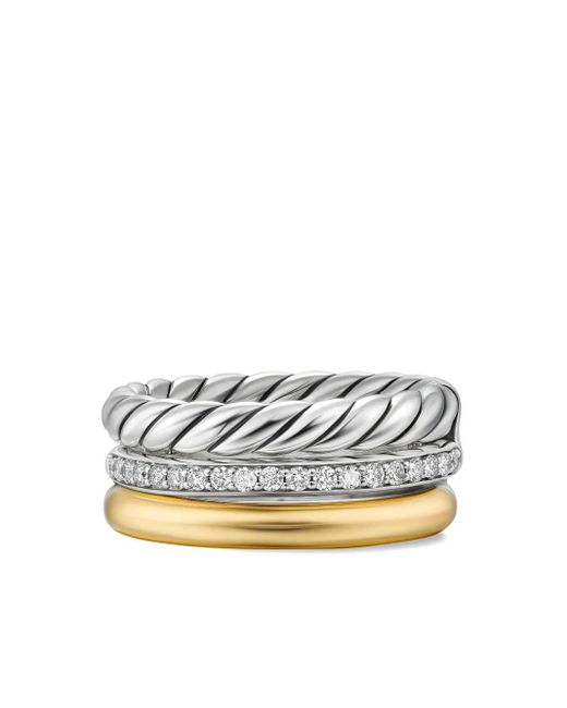 David Yurman Dy Mercer® Three Row ダイヤモンド リング 18kイエローゴールド&スターリングシルバー White
