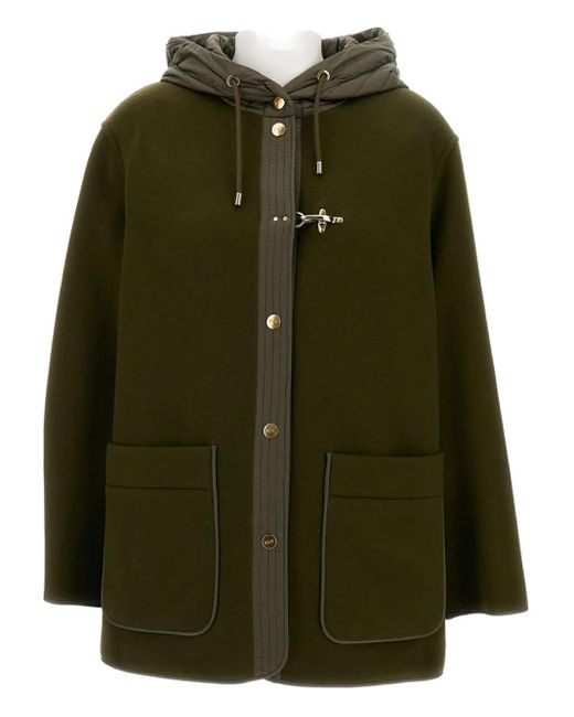 Fay Green Bi-Material Caban Hooded Coat