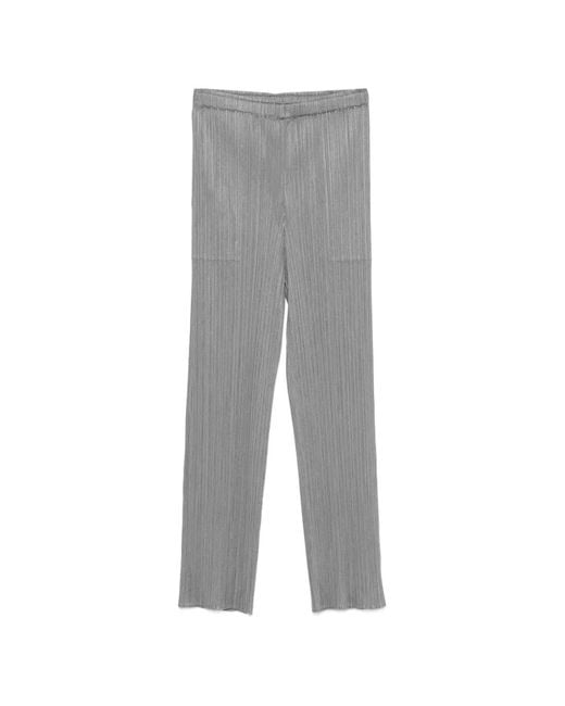 Pleats Please Issey Miyake Gray Pleated-Design Cropped Trousers