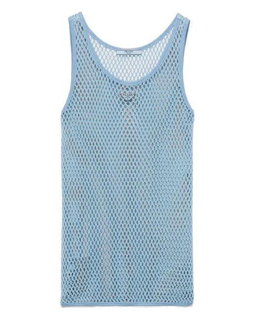 Prada Blue Cotton Mesh Tank Top